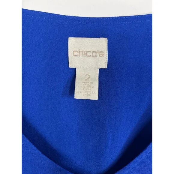 Chico's 2 Long Split Front Tunic Top Large Sheer Long Sleeve Royal Blue Layered - Picture 7 of 10